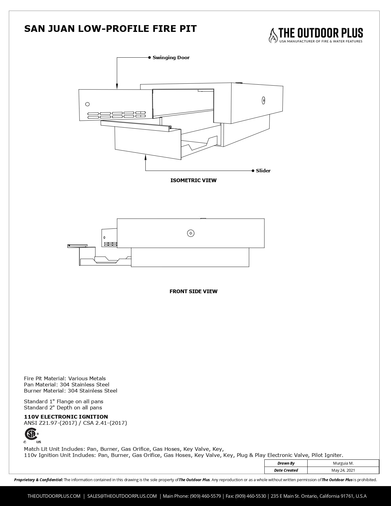 San Juan Low Profile Fire Pit by The Outdoor Plus - Free Cover Included