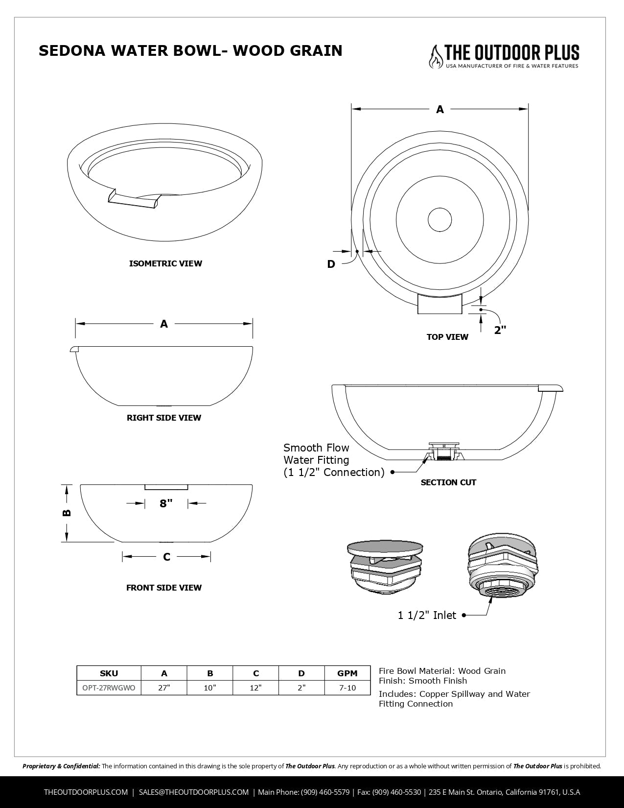 Sedona Wood Grain Concrete Water Bowl by The Outdoor Plus - Free Cover Included