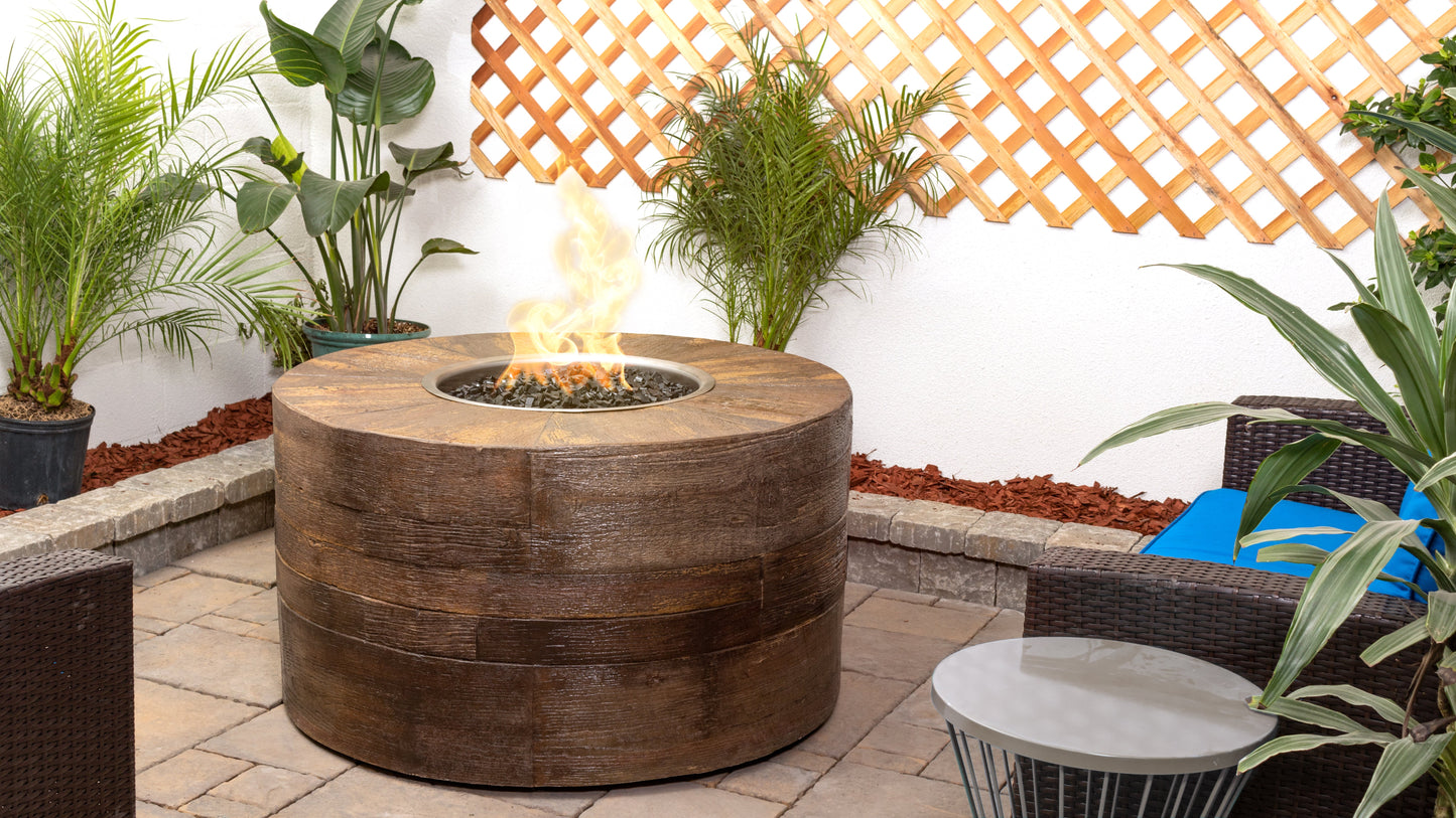 Sequoia Wood Grain Concrete Fire Pit by The Outdoor Plus - Free Cover Included