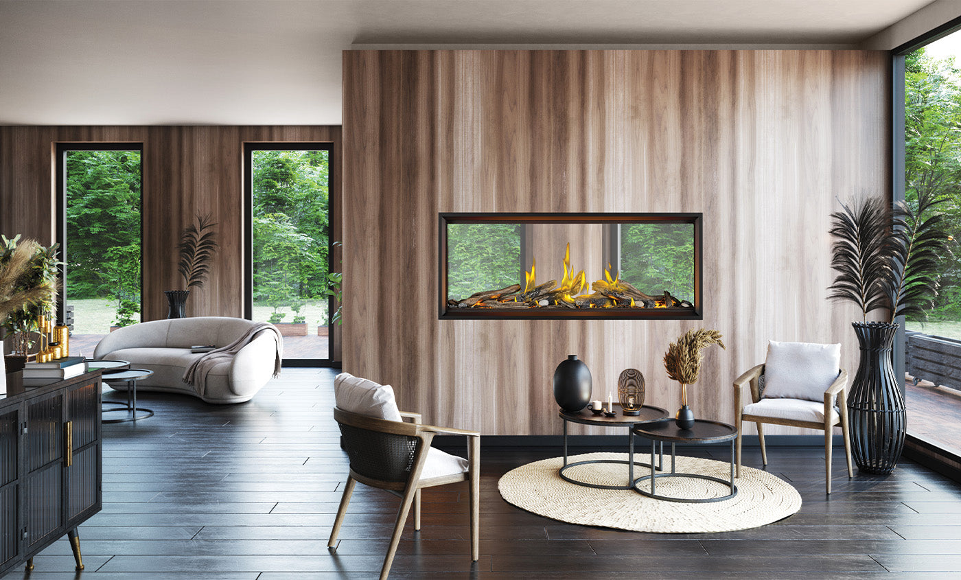 Napoleon Tall Linear Vector 74" See Through Direct Vent Natural Gas Fireplace With Luminous Logs