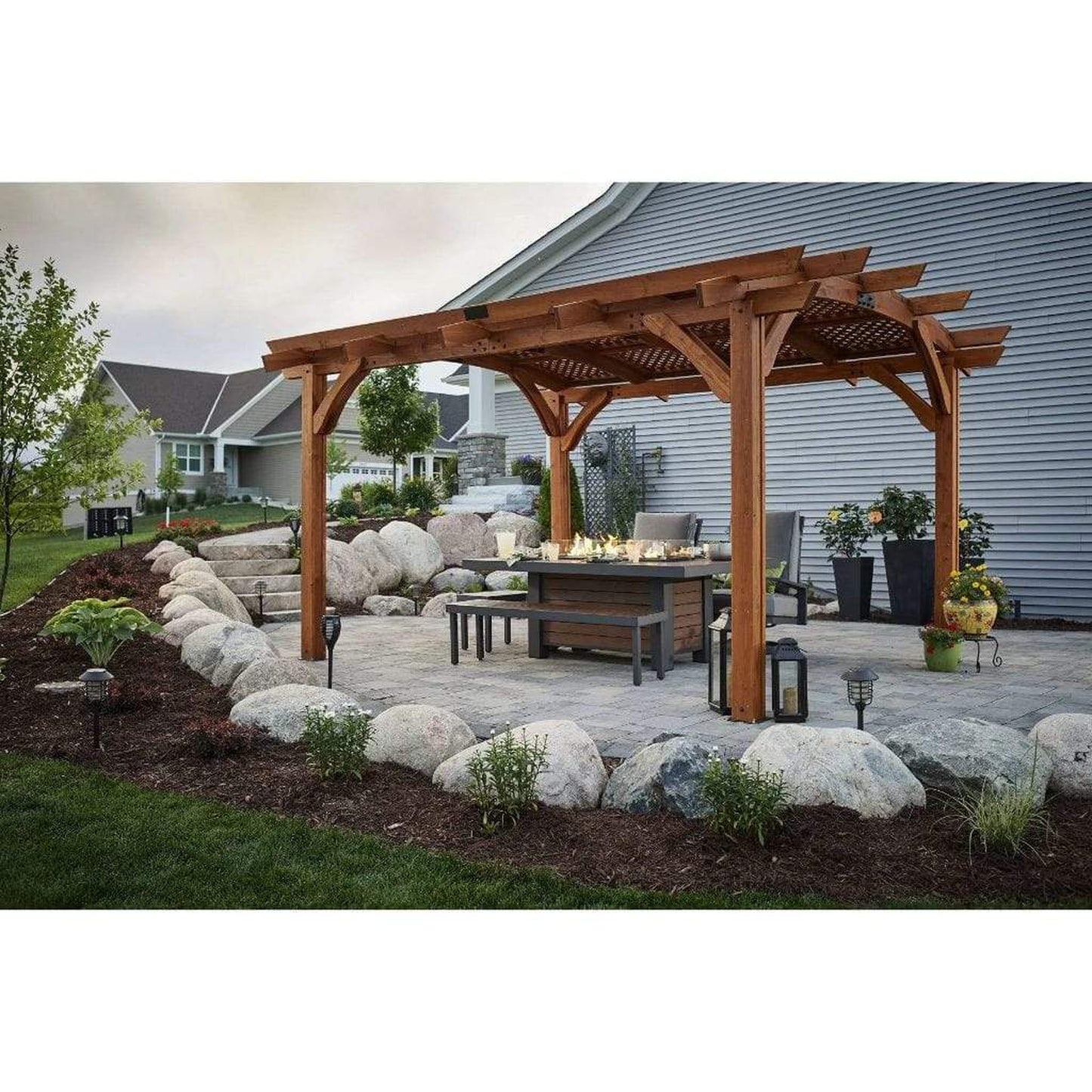 The Outdoor GreatRoom Company 12' x 16' Redwood Sonoma Arched Wood Pergola