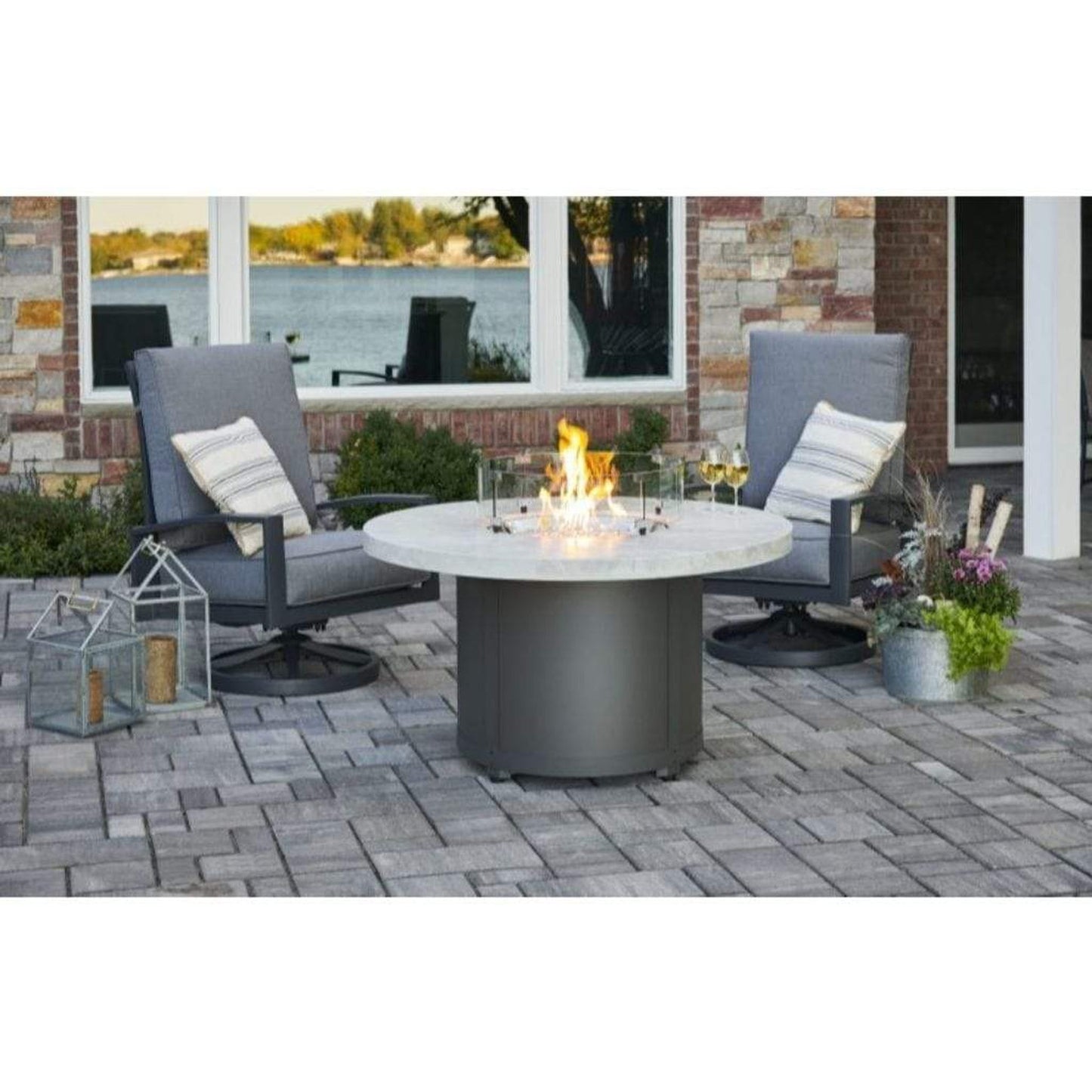 The Outdoor GreatRoom Company Beacon 48" Marbleized Noche Round Gas Fire Pit Table