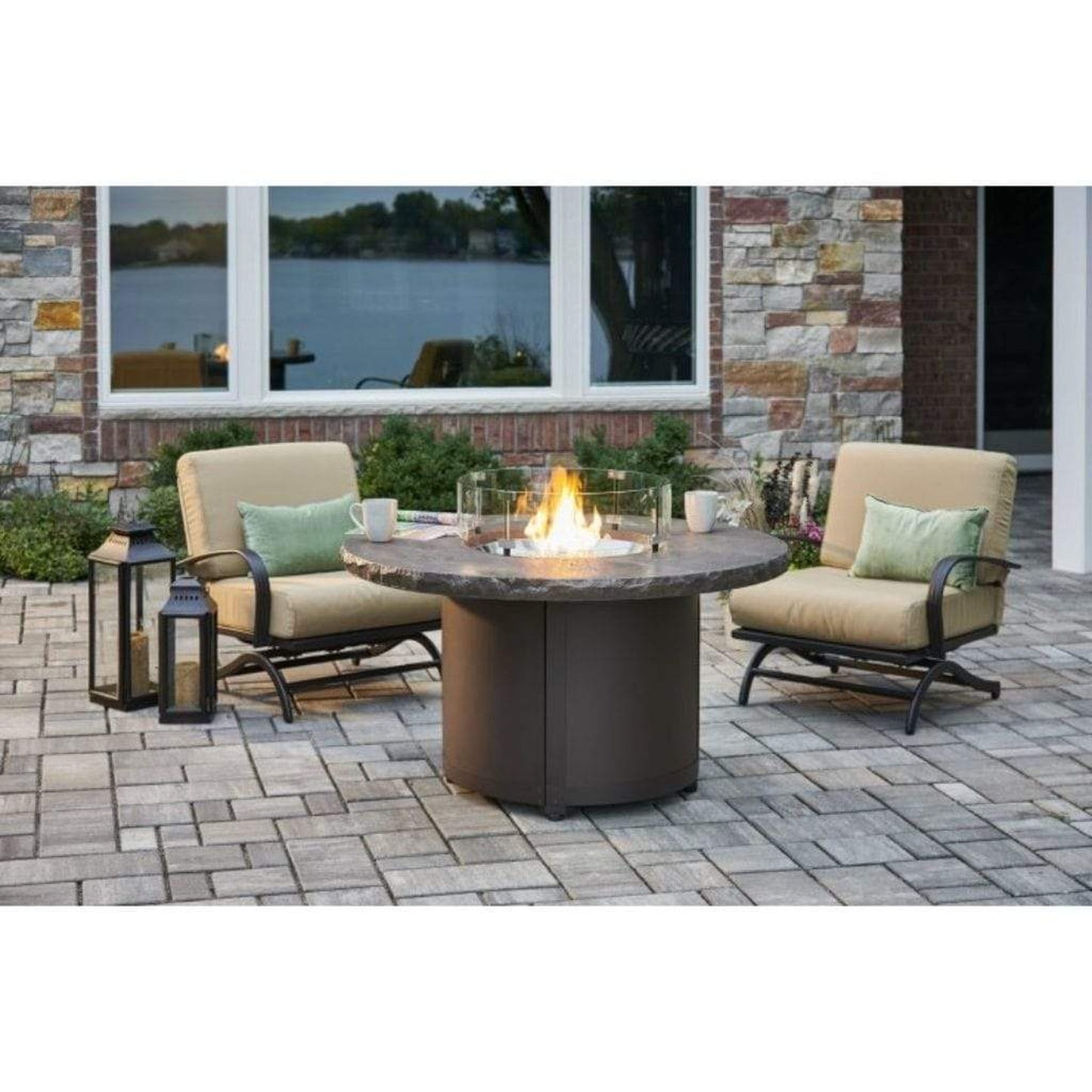 The Outdoor GreatRoom Company Beacon 48" Marbleized Noche Round Gas Fire Pit Table