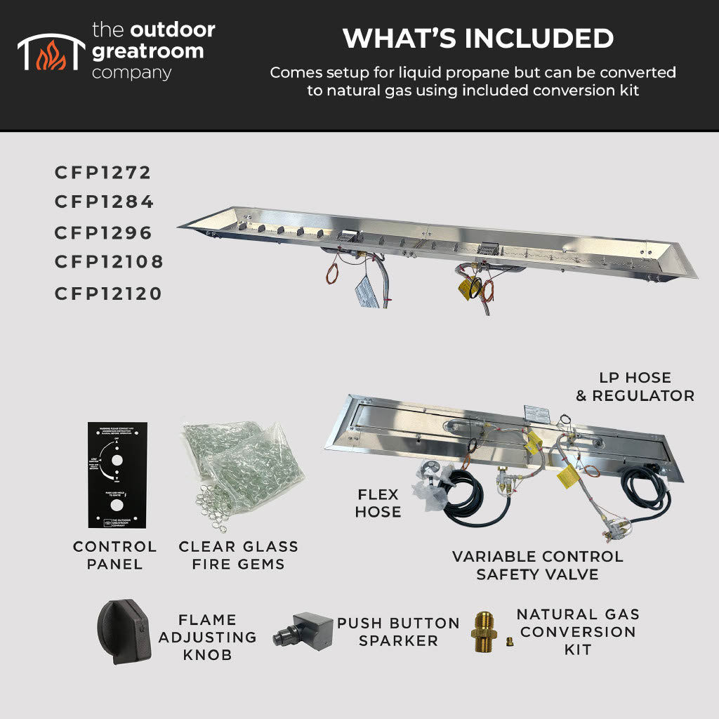 The Outdoor GreatRoom Company Crystal Fire 12" x 108" Linear Gas Burner
