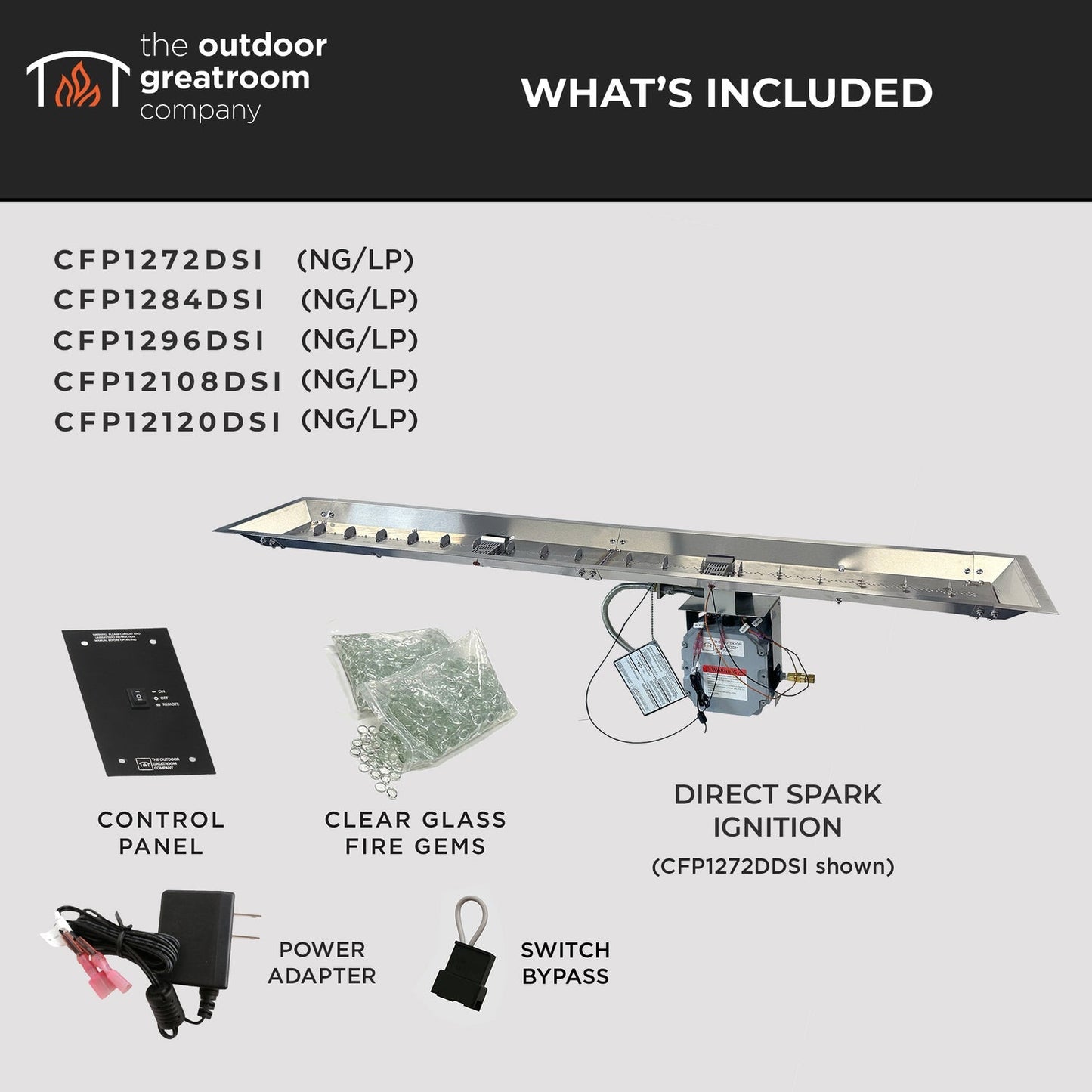 The Outdoor GreatRoom Company Crystal Fire 12" x 96" Linear Gas Burner
