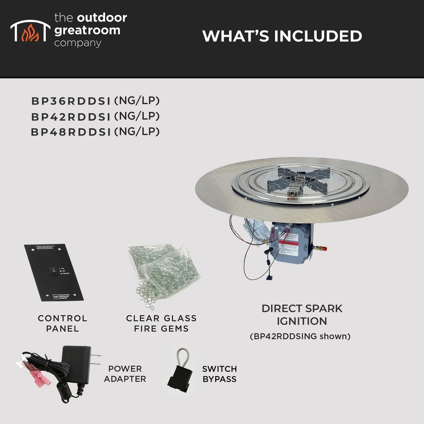 The Outdoor GreatRoom Company Crystal Fire Plus 20" Round Manual Gas Burner Insert and Plate Kit