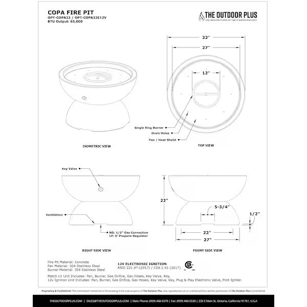 Copa Fire Pillar by The Outdoor Plus - Free Cover Included
