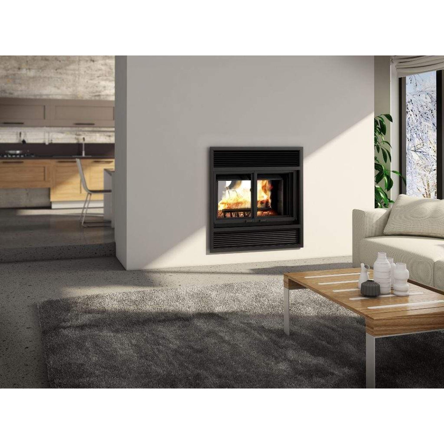 Valcourt Westmount See-Through Decorative Wood Fireplace With Black Narrow Overlap Faceplate