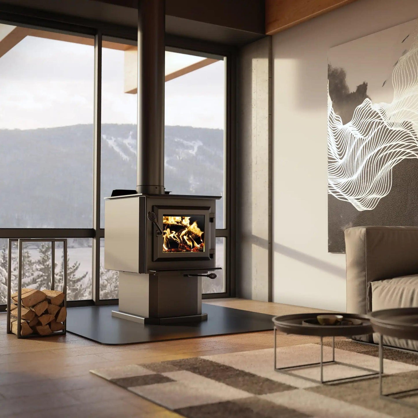 Ventis HES140 20" Black Wood Burning Small Stove With Pedestal, EPA2020 Certified