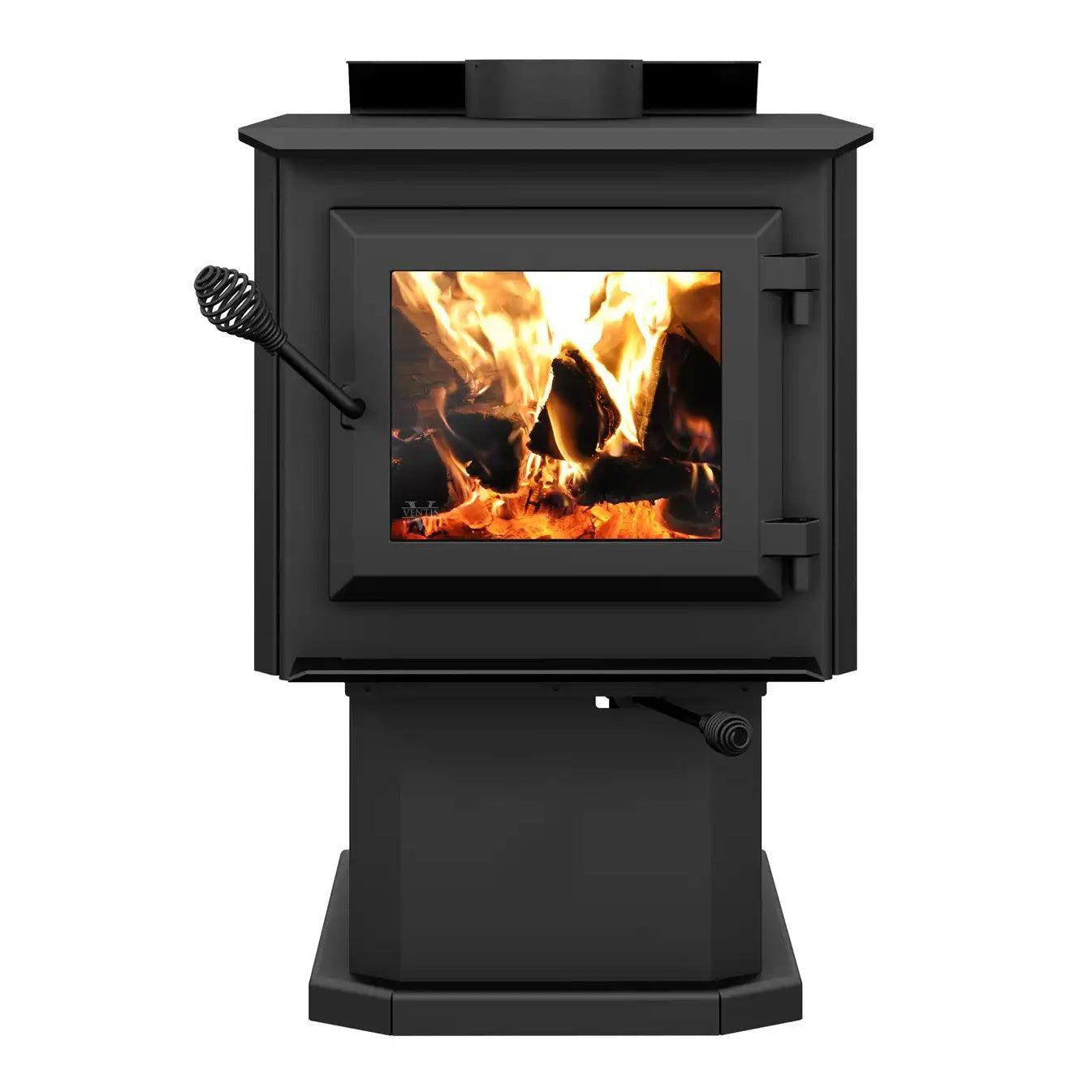 Ventis HES140 20" Black Wood Burning Small Stove With Pedestal, EPA2020 Certified