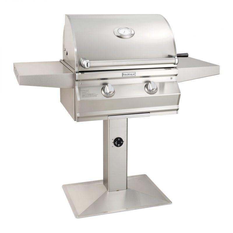 Fire Magic 24" Choice Multi-User Accessible Freestanding Natural Gas Grill with Analog Thermometer On Patio Post (CMA430S-RT1N-P6)