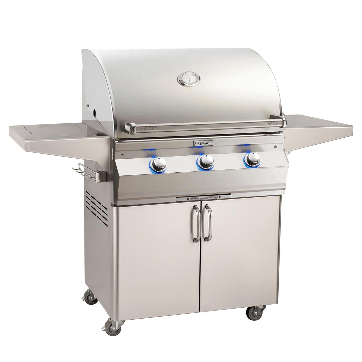 Fire Magic 30" Aurora Freestanding Propane Gas Grill with One Infrared Burner, Side Burner & Analog Thermometer (A660S-7LAP-62)