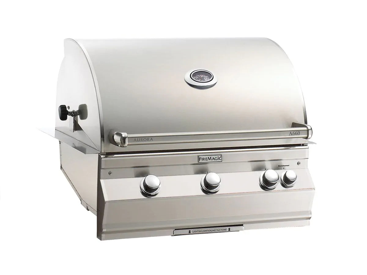 Fire Magic Aurora A660i 30" Propane Gas Built-In Grill with 1 Sear Burner, Backburner, Rotisserie Kit and Analog Thermometer (A660I-8LAP)