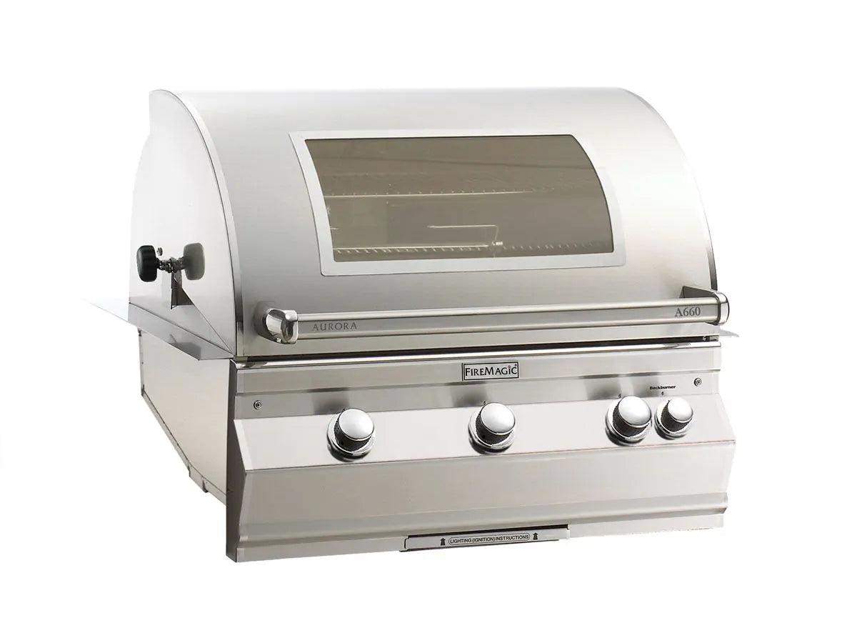 Fire Magic Aurora A660i 30" Natural Gas Built-In Grill with 1 Sear Burner, Backburner, Rotisserie Kit, Magic View Window and Analog Thermometer (A660I-8LAN-W)