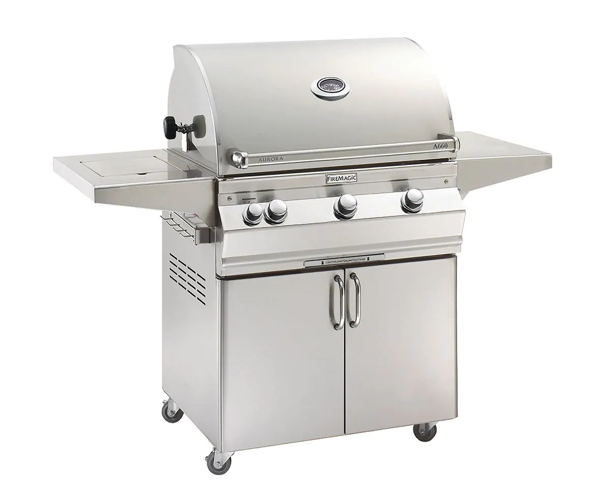 Fire Magic Aurora A660s 30" Natural Gas Freestanding Grill, Single Side Burner, 1 Sear Burner and Analog Thermometer (A660S-7LAN-62)