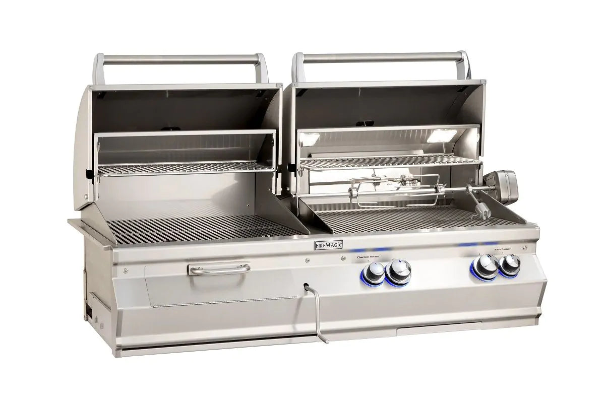 Fire Magic Aurora A830s 46" Natural Gas and Charcoal Built-In Dual Grill with 1 Sear Burner, Backburner, Rotisserie Kit and Analog Thermometer (A830I-8LAN-CB)
