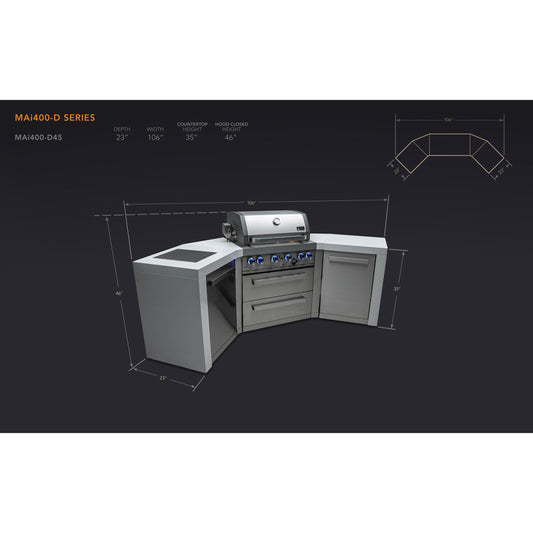Mont Alpi 400 Deluxe BBQ Grill Island with 45 Degree Corners - MAi400-D45