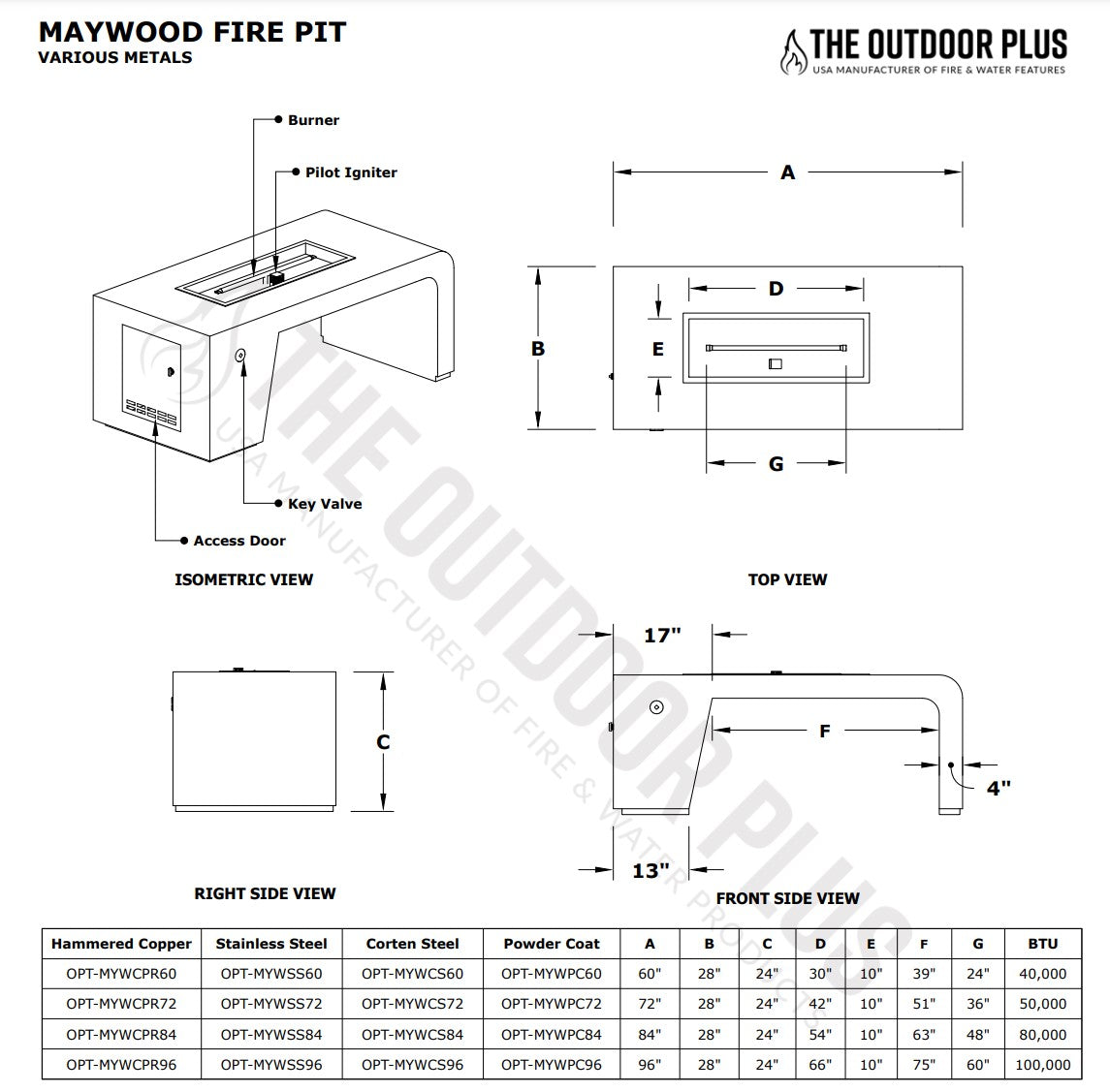 Maywood Metal Fire Table by The Outdoor Plus - Free Cover Included