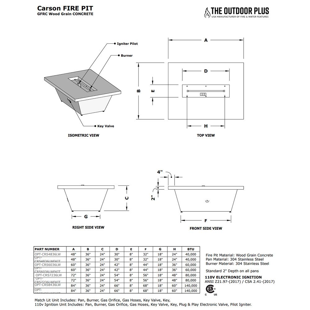 Carson Wood Grain Concrete Fire Pit by The Outdoor Plus - Free Cover Included