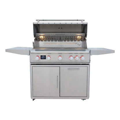 Blaze Grill Package - LTE PRO 40" 5-Burner Natural Gas Grill with Digital Temperature Screen and Rear Infrared Burner, and Grill Cart in Stainless Steel (AP2-5LTEPRO-NG)