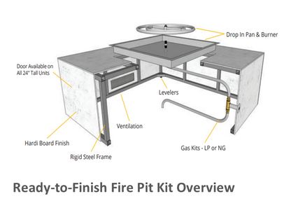 Square Gas Fire Table Kit - Ready-to-Finish - 84" x 84" x 24" by The Outdoor Plus - Free Cover Included