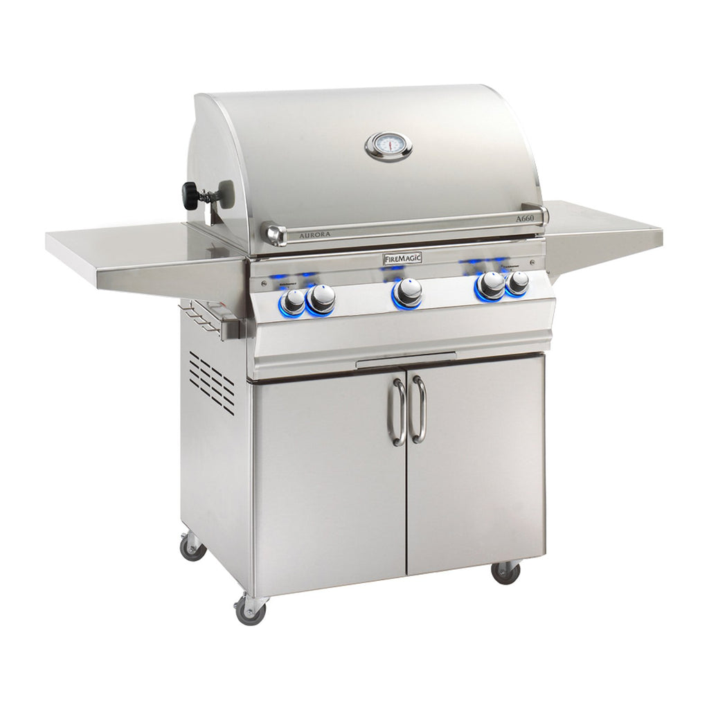 Fire Magic Aurora A660s 30" Natural Gas Freestanding Grill with 1 Sear Burner, Backburner, Rotisserie Kit and Analog Thermometer ( A660S-8LAN-61)