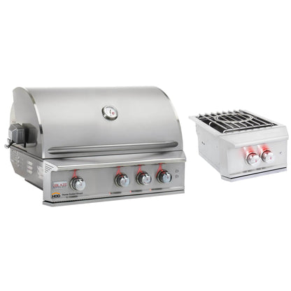 Blaze Grill Package - Professional LUX 34" 3-Burner Built-In Natural Gas Grill, Side Burner and Beverage Center in Stainless Steel