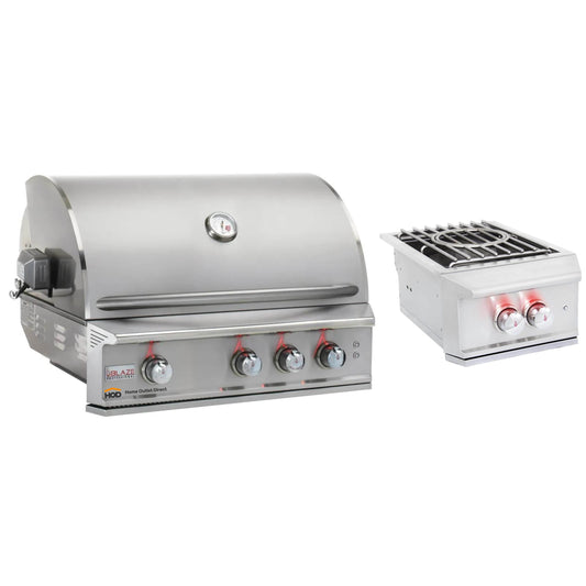 Blaze Grill Package - Professional LUX 34" 3-Burner Built-In Natural Gas Grill, Side Burner and Beverage Center in Stainless Steel