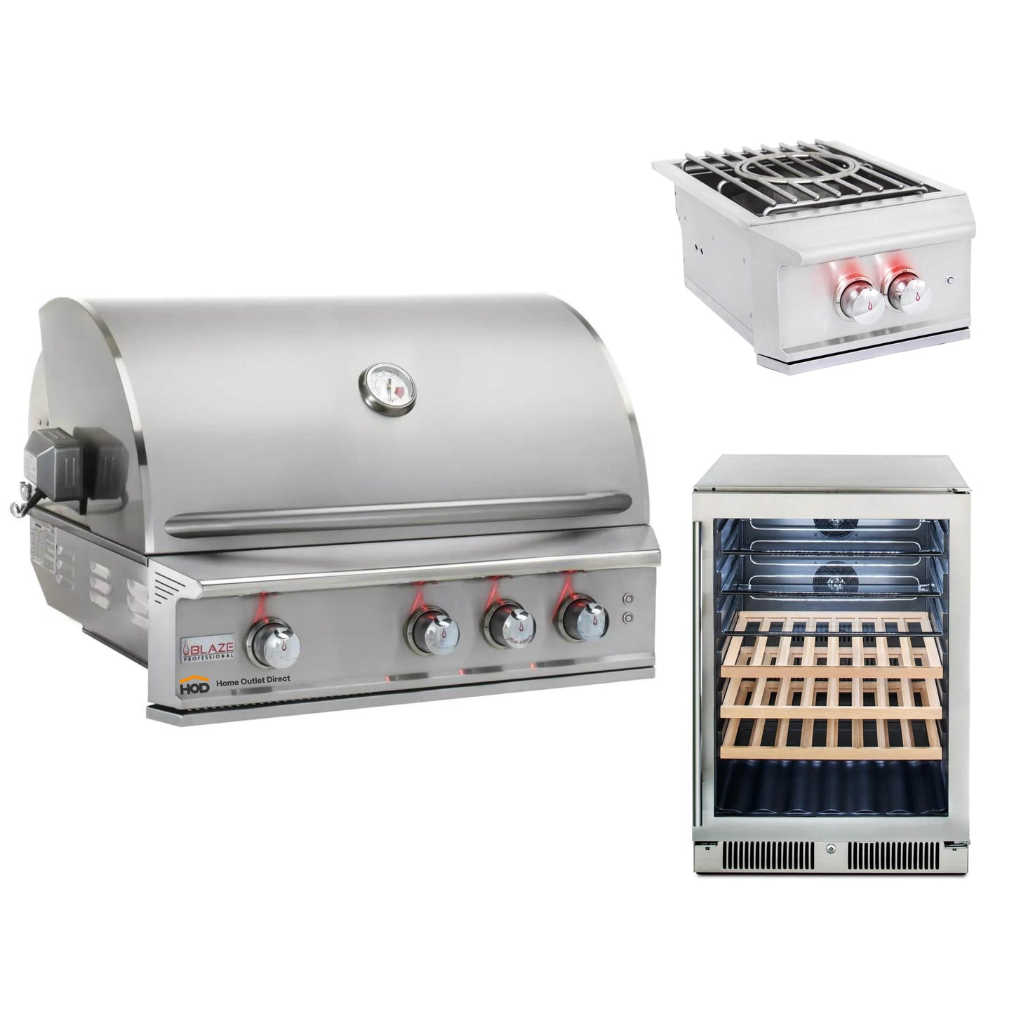 Blaze Grill Package - Professional LUX 34" 3-Burner Built-In Liquid Propane Grill, Side Burner and Beverage Center in Stainless Steel