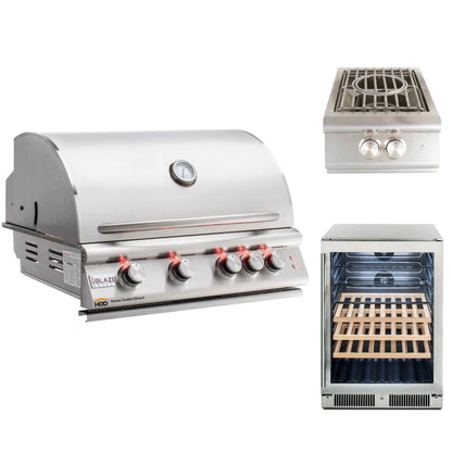 Blaze Grill Package - Premium LTE 32" 4-Burner Built-In Natural Gas Grill, Side Burner and Beverage Center
