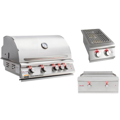 Blaze Grill Package - Premium LTE 32" 4-Burner Built-In Natural Gas Grill, Double Side Burner and Griddle in Stainless Steel