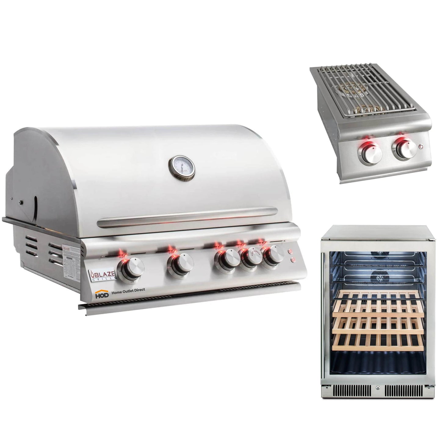 Blaze Grill Package - Premium LTE 32" 4-Burner Built-In Liquid Propane Grill, Double Side Burner and Beverage Center