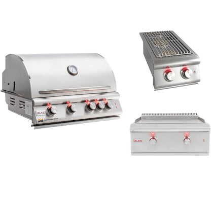 Blaze Grill Package - Premium LTE Marine Grade 32" 4-Burner Built-In Liquid Propane Grill, Double Side Burner and Griddle in Stainless Steel
