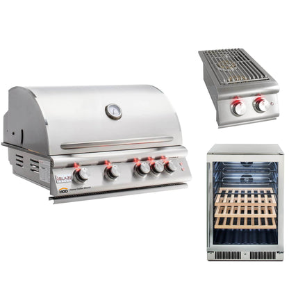 Blaze Grill Package - Premium LTE Marine Grade 32" 4-Burner Built-In Natural Gas Grill, Double Side Burner and Beverage Center