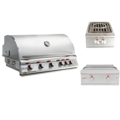 Blaze Grill Package - Premium LTE 40" 5-Burner Built-In Liquid Propane Grill, Side Burner and Griddle in Stainless Steel