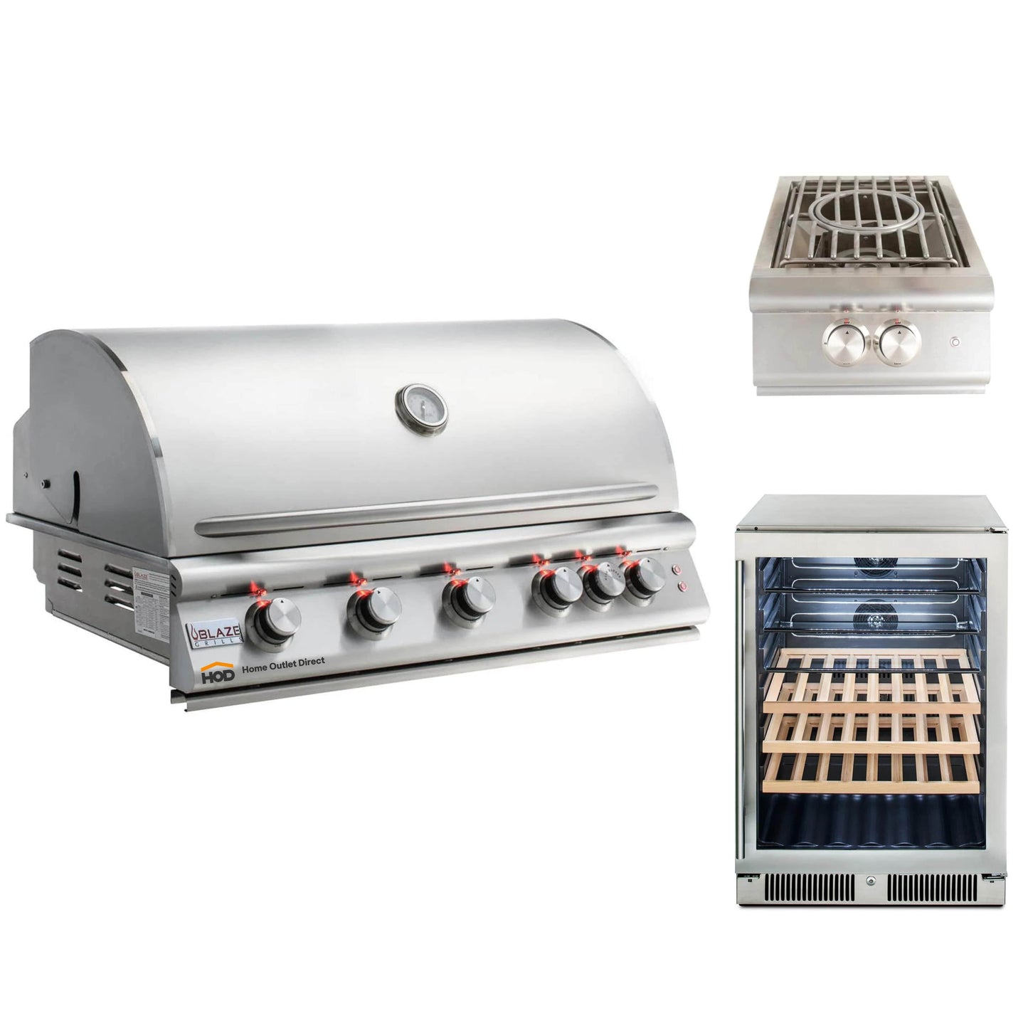 Blaze Grill Package - Premium LTE 40" 5-Burner Built-In Natural Gas Grill, Side Burner and Beverage Center in Stainless Steel