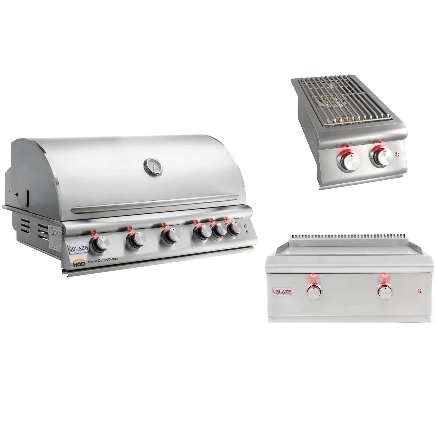 Blaze Grill Package - Premium LTE 40" 5-Burner Built-In Natural Gas Grill, Double Side Burner and Griddle in Stainless Steel