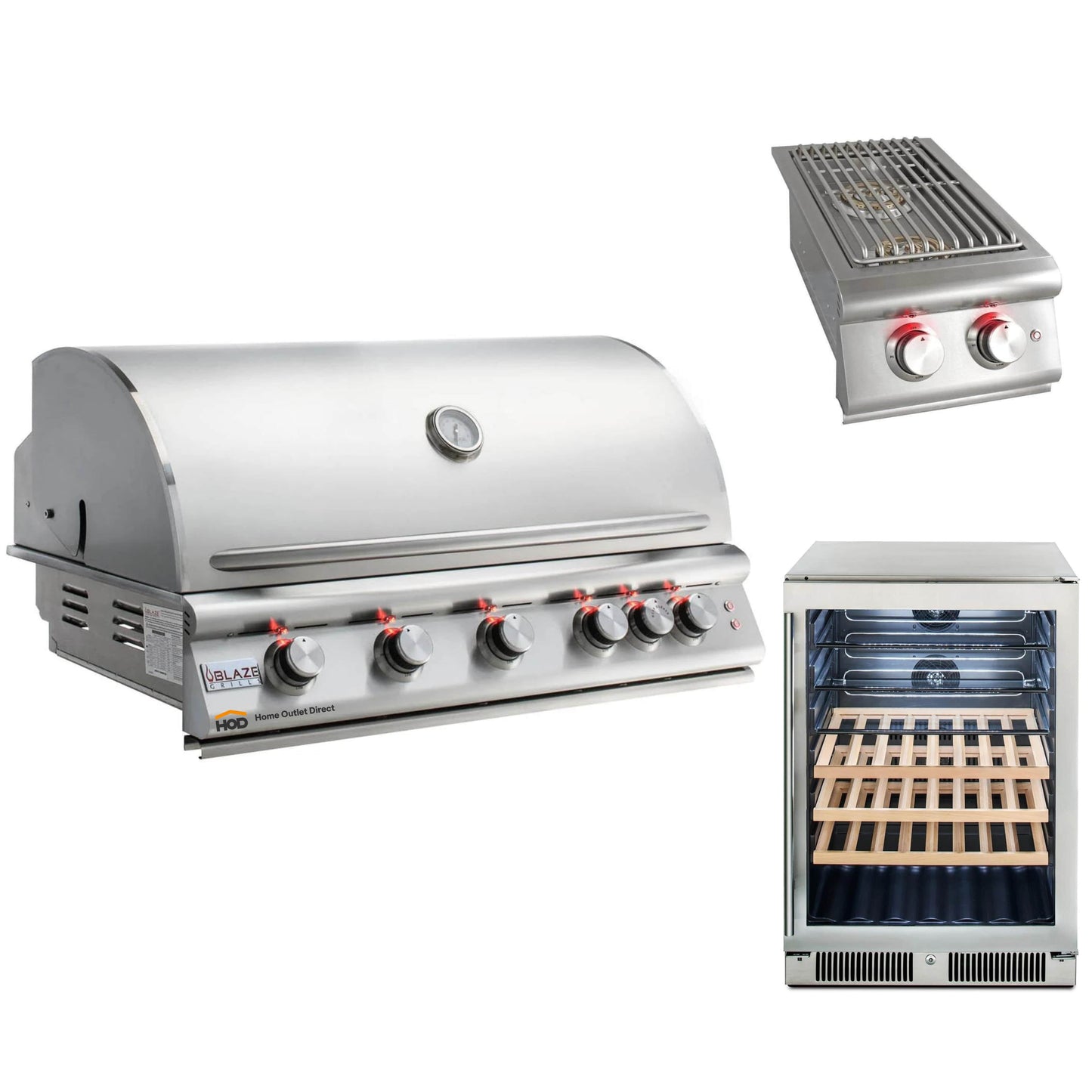 Blaze Grill Package - Premium LTE 40" 5-Burner Built-In Liquid Propane Grill, Double Side Burner and Beverage Center in Stainless Steel
