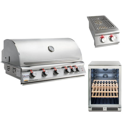 Blaze Grill Package - Premium LTE 40" 5-Burner Built-In Liquid Propane Grill, Double Side Burner and Beverage Center in Stainless Steel