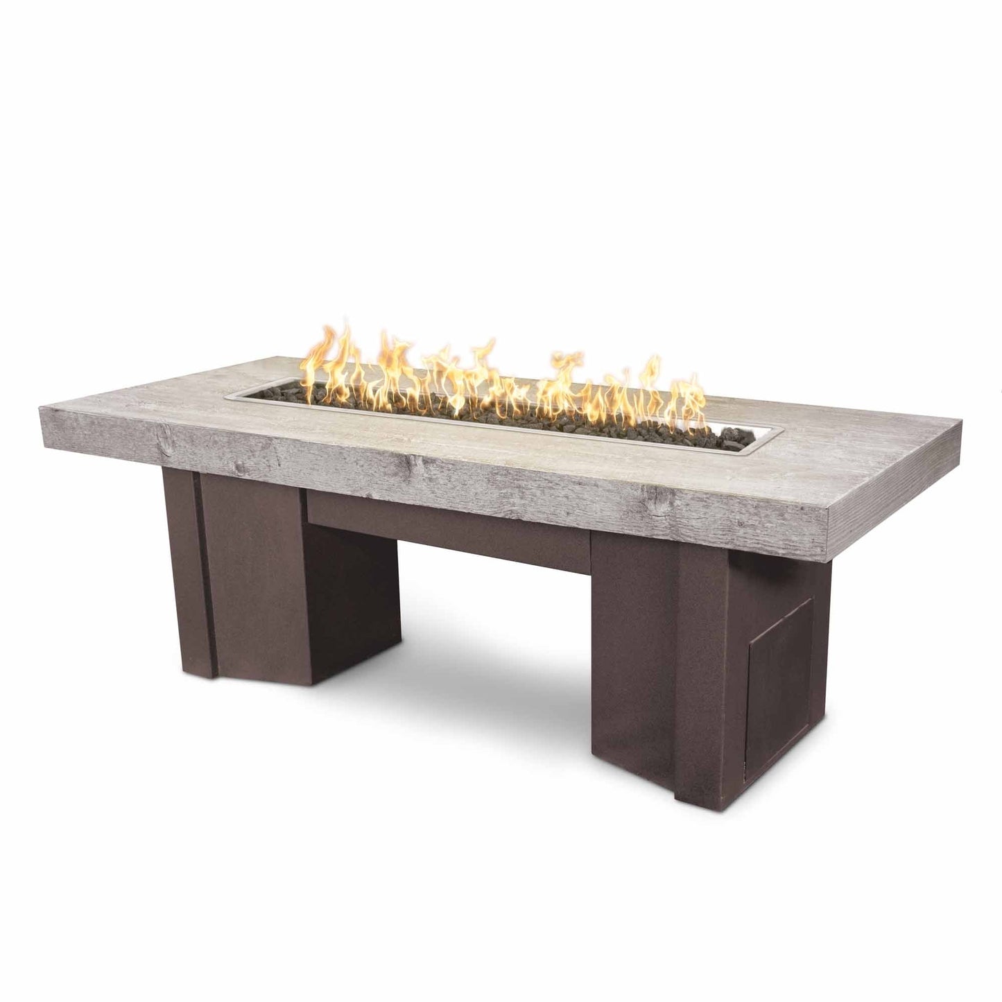 Alameda Wood Grain Concrete and Steel Fire Table by The Outdoor Plus - Free Cover Included