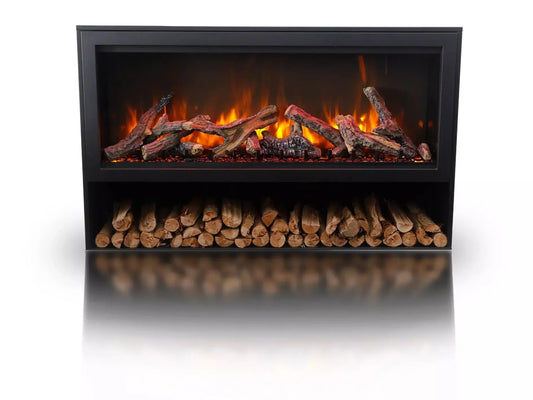 Amantii Black Contemporary Pedestal Display With Storage Compartment for Symmetry 50" Extra Tall Fireplace