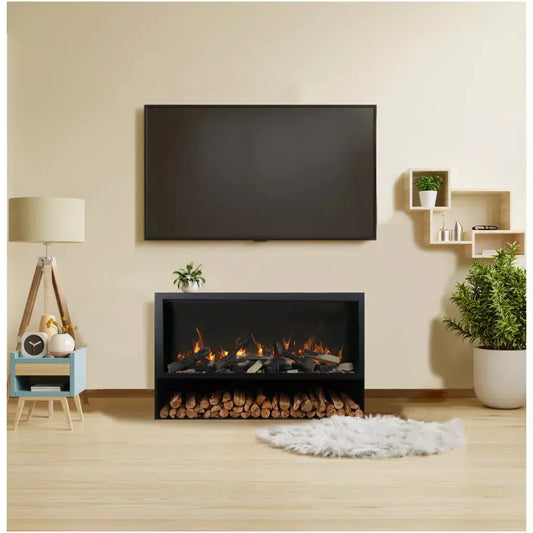 Amantii Black Contemporary Pedestal Display With Storage Compartment for TRD 30" Fireplace