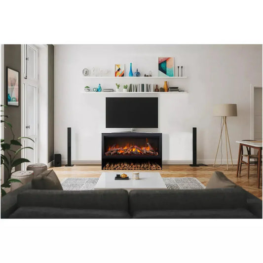 Amantii Black Contemporary Pedestal Display With Storage Compartment for TRD 33" Fireplace