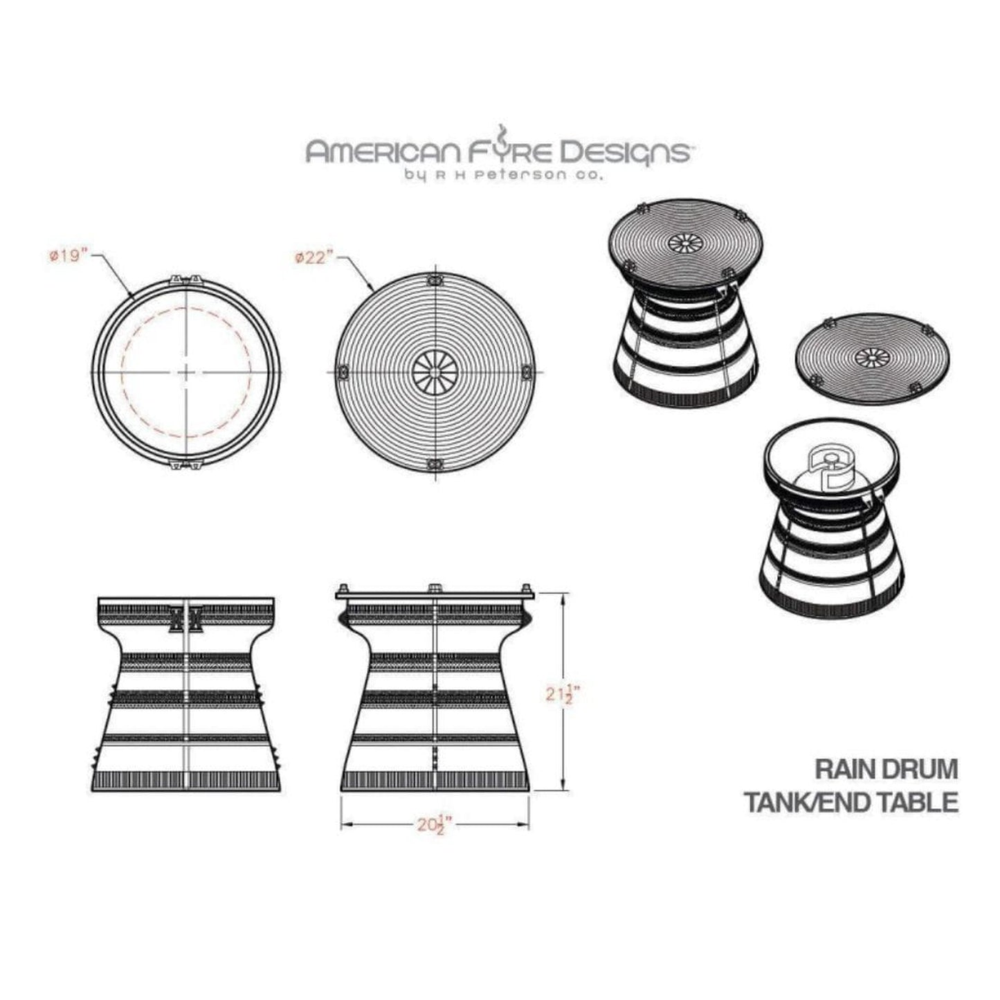 American Fyre Designs 21¾" Rain Drum Tank/End Table
