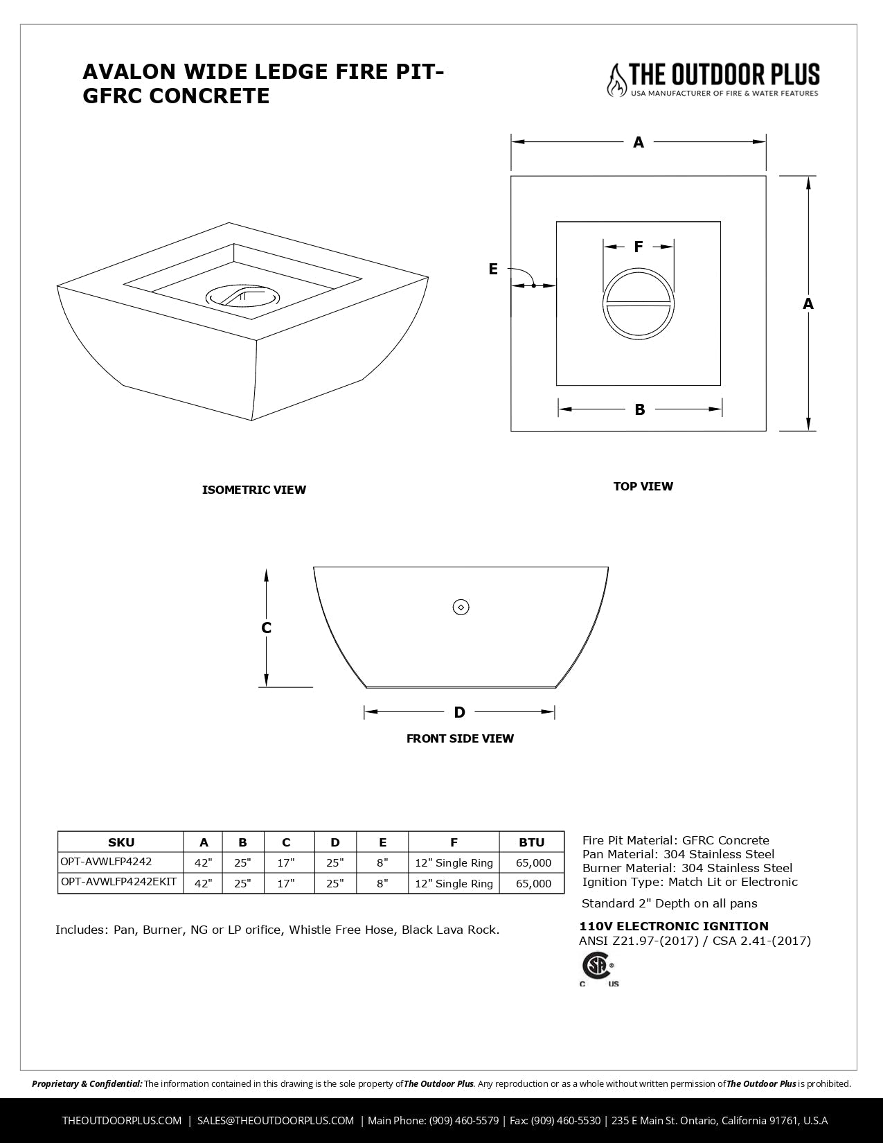 Avalon Wide Ledge Fire Pit by The Outdoor Plus - Free Cover Included