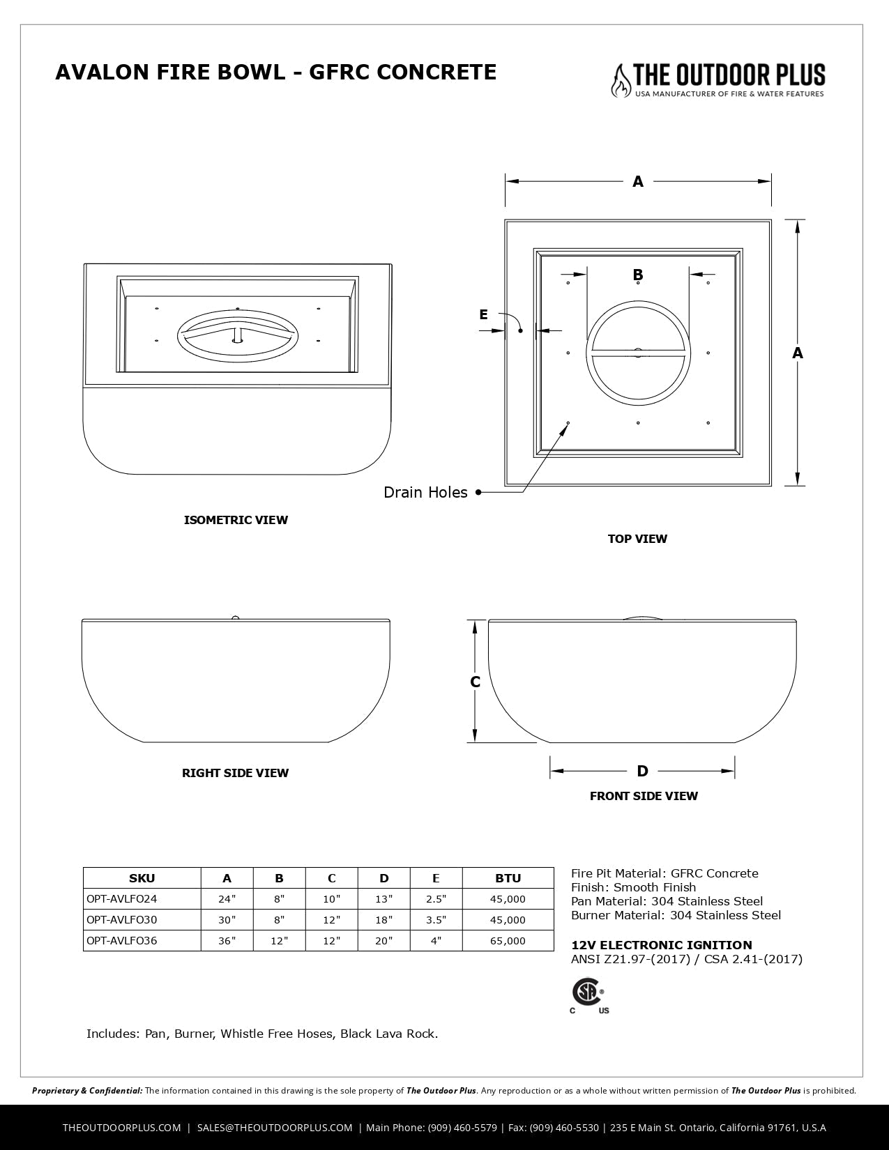 Avalon Concrete Fire Bowl by The Outdoor Plus - Free Cover Included