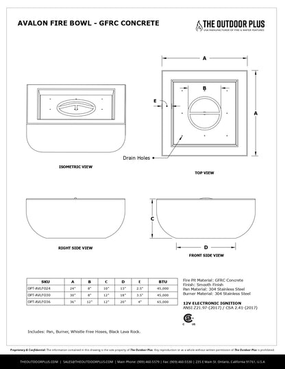 Avalon Concrete Fire Bowl by The Outdoor Plus - Free Cover Included