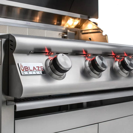 Blaze Grill Package - Premium LTE 32" 4-Burner Built-In Natural Gas Grill With Rear Infrared Burner and Lift-Assist Hood and  Grill Cart in Stainless Steel