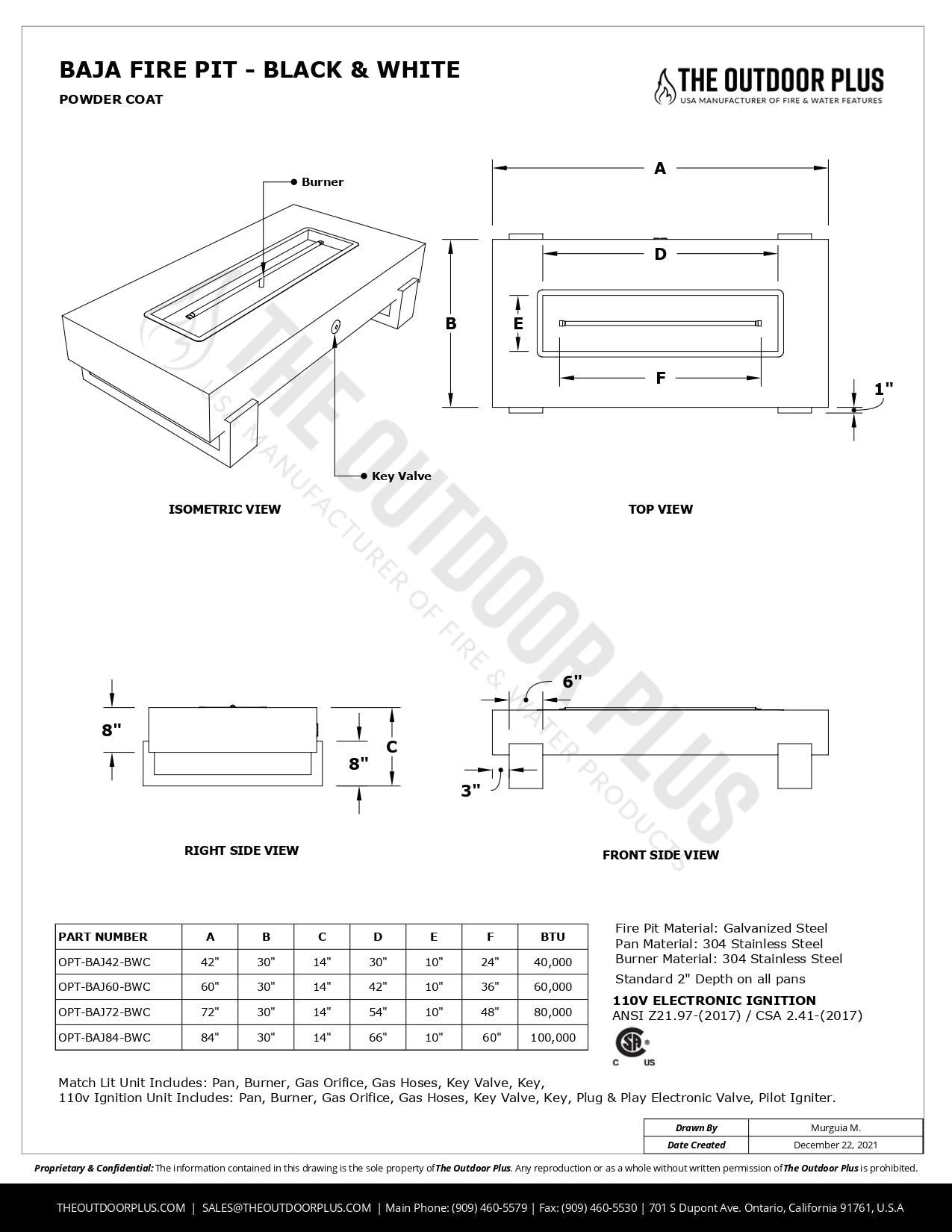 Baja Black & White Powder Coat Fire Pit by The Outdoor Plus - Free Cover Included