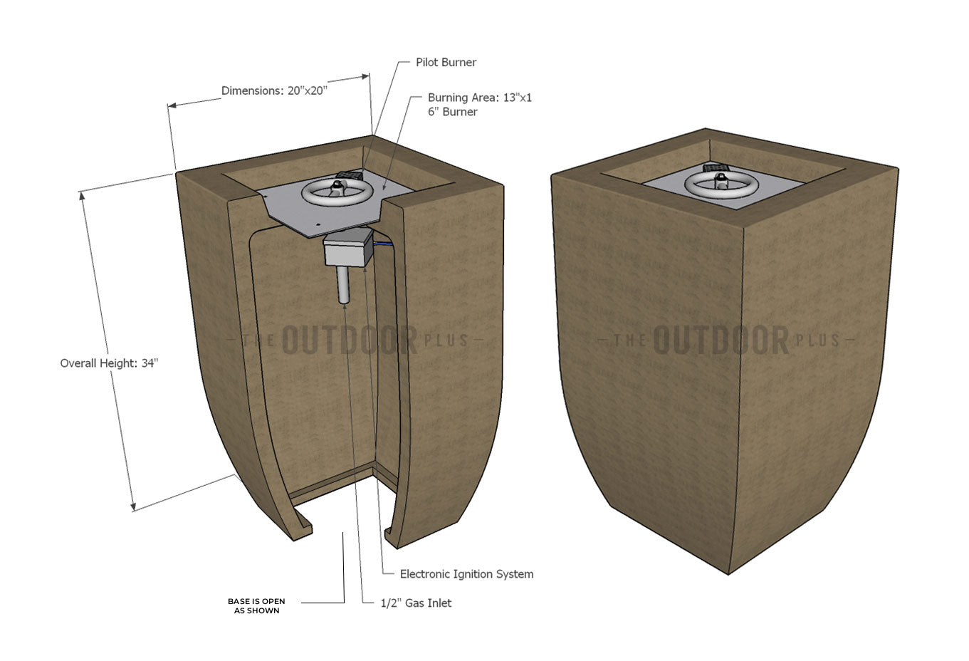 Baston Concrete Fire Pillar by The Outdoor Plus - Free Cover Included